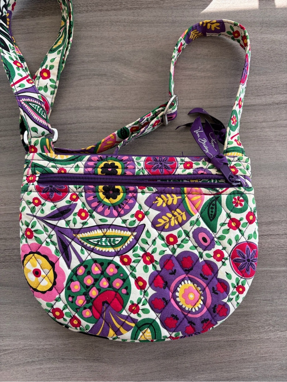 Vera Bradley Quilted Crossbody Bag in Purple, Green, Pink & Yellow Floral - Picture 3 of 4